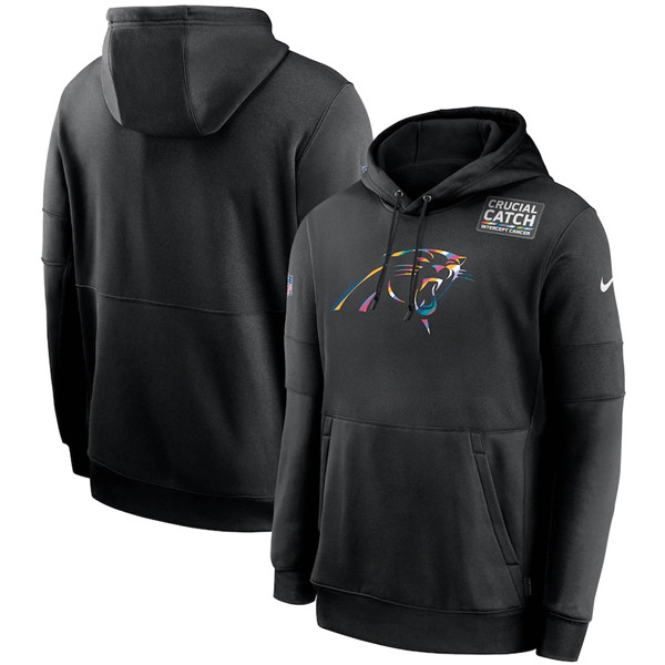 Men's Carolina Panthers 2020 Black Crucial Catch Sideline Performance Pullover NFL Hoodie